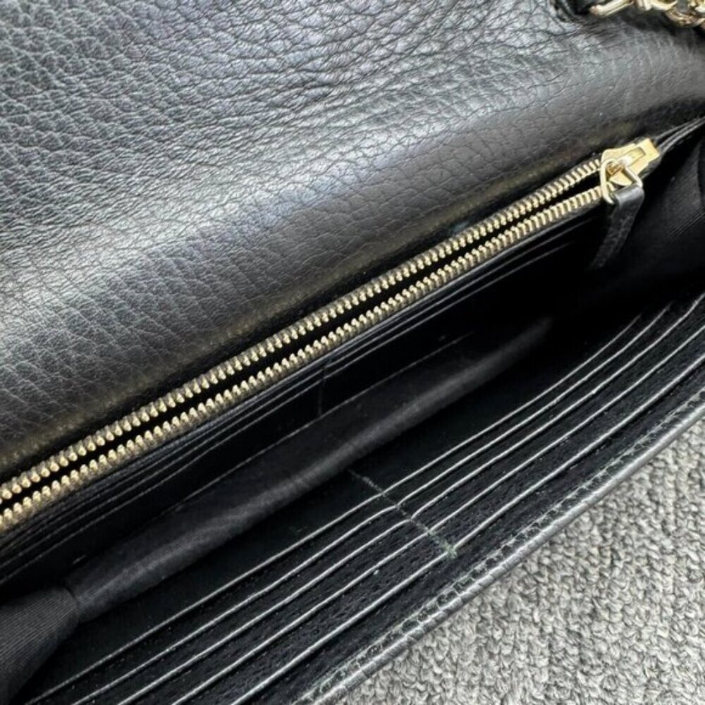 Authentic Gucci Soho Chain Crossbody Bag Black Pebbled Leather GG Logo LuxuryBag - Picture 13 of 16